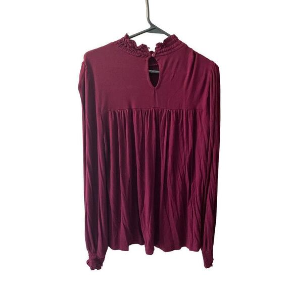 Cable & Gauge Blouse Top Women's Size L Burgundy Round Neck Long Sleeve Viscose - Picture 2 of 4